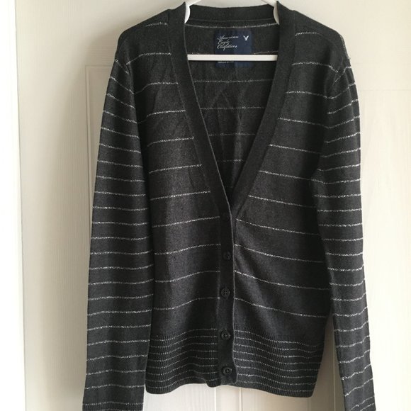 American Eagle Outfitters Grey Striped Cardigan - Picture 1 of 7